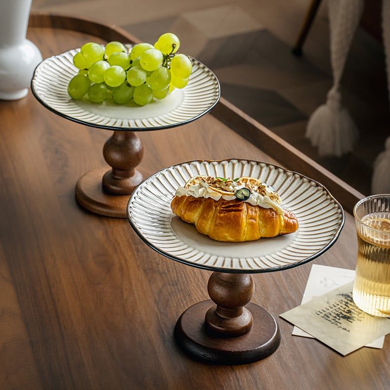  Đĩa Men Gốm Vân Quạt Đế Gỗ 