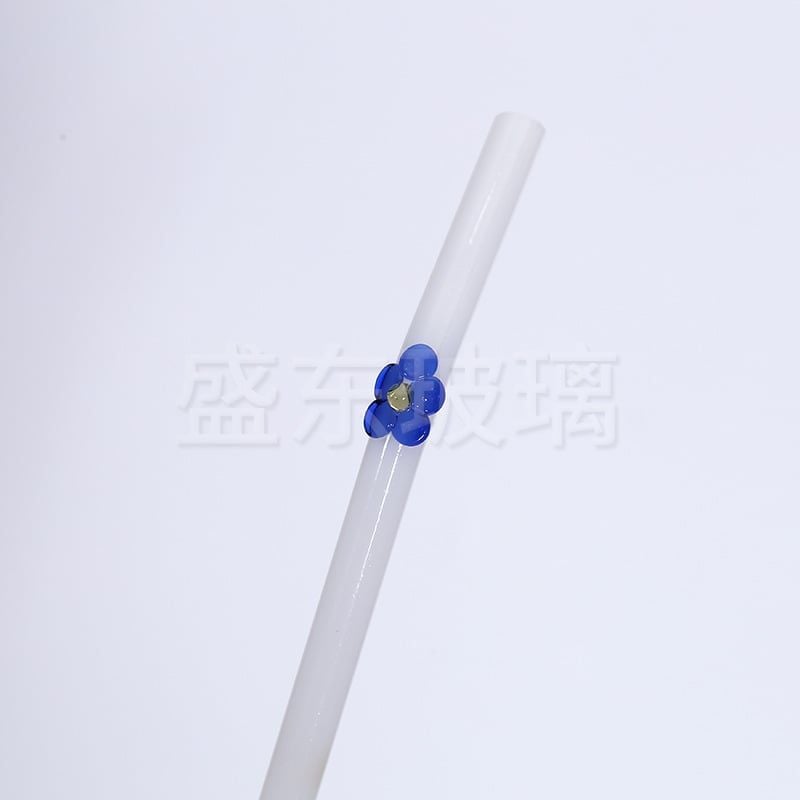  Ống Hút Thủy Tinh Cong Charm Hoa Màu Sắc 