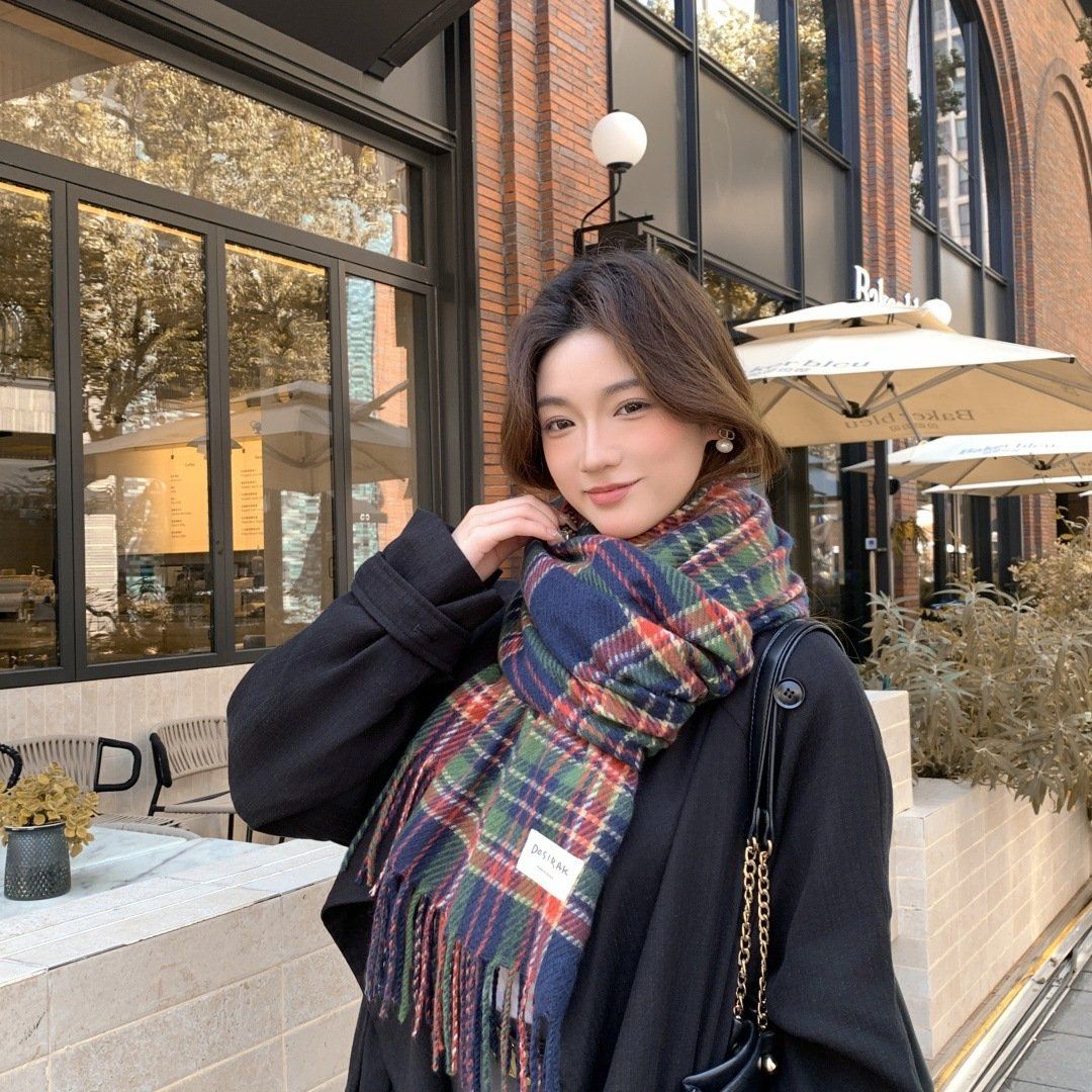  Khăn Quàng Cổ Maillard Winter Thick Classic Plaid 