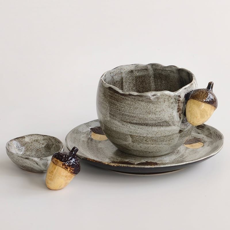  Set Cốc Sứ Hình Hạt Sồi Retro 