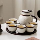  Bộ Ấm Trà Gốm Họa Tiết Mây Đan (Kèm Khay) 