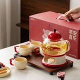  Bộ Ấm Trà Quả Táo Thủy Tinh (Kèm Khay Và Bếp Đun) 