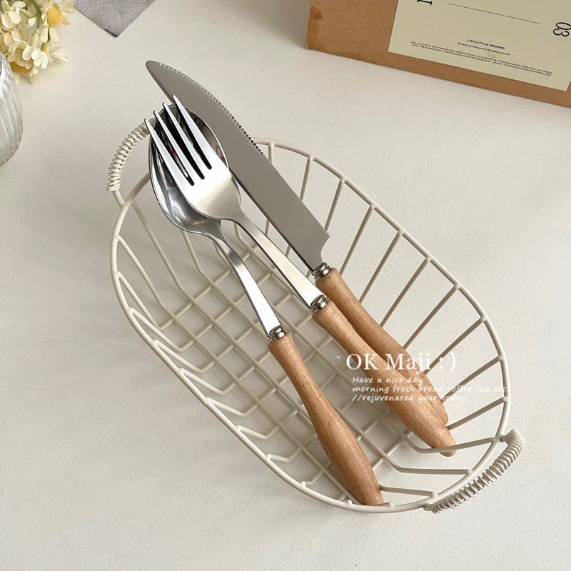  Thìa Dao Dĩa Cán Gỗ Nâu Sáng (Lẻ) 