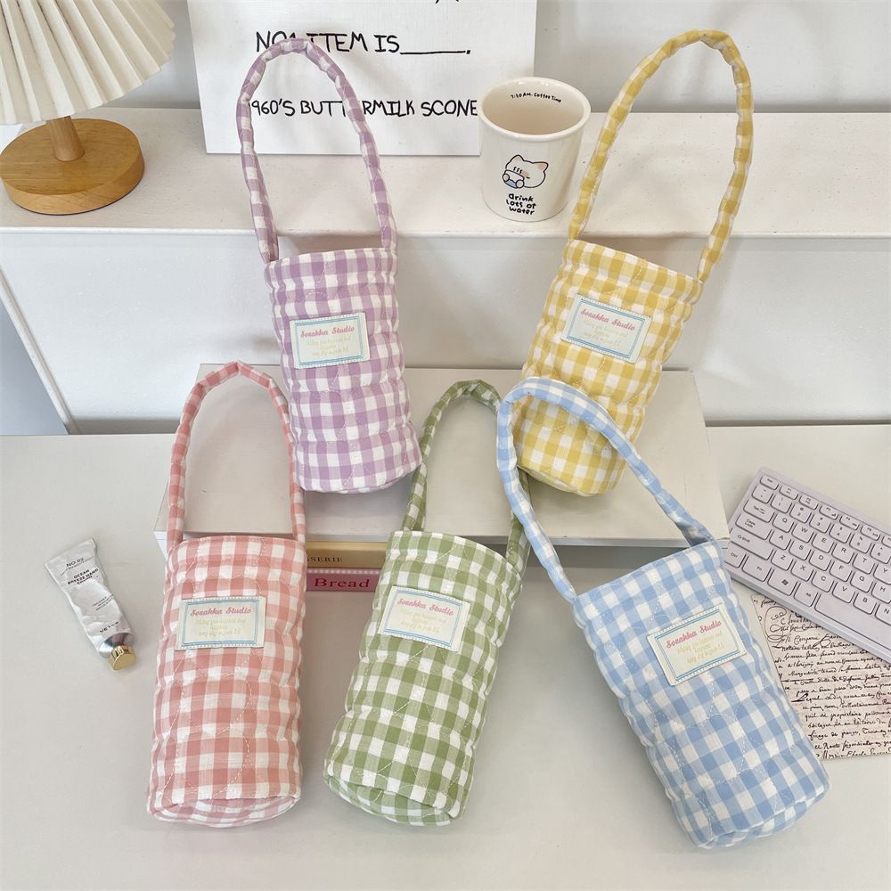  Túi Đựng Cốc - Túi Đựng Bình Nước Caro Pastel 