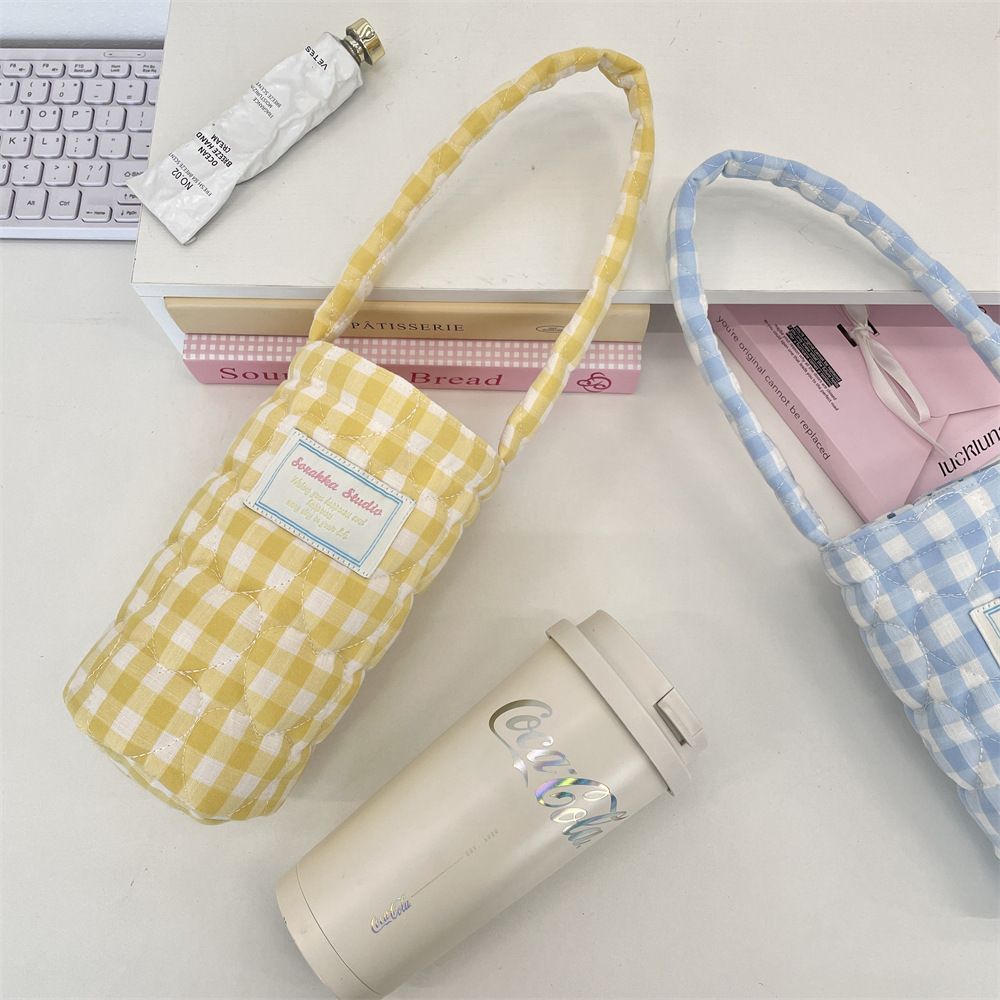  Túi Đựng Cốc - Túi Đựng Bình Nước Caro Pastel 