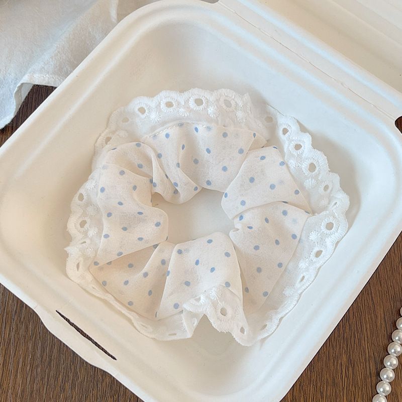  Scrunchie Ren Chấm Bi Xanh Dương 