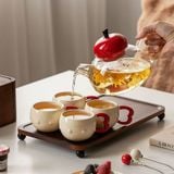  Bộ Ấm Trà Quả Táo Thủy Tinh (Kèm Khay Và Bếp Đun) 