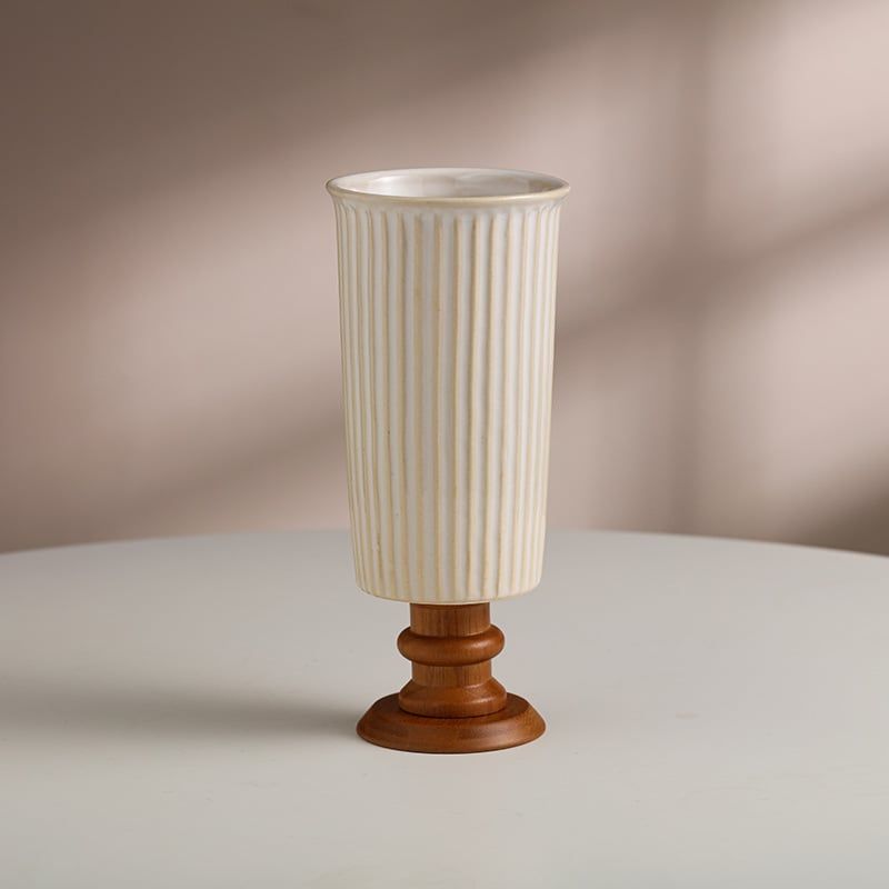  Bình Hoa Gốm Đế Gỗ Retro 