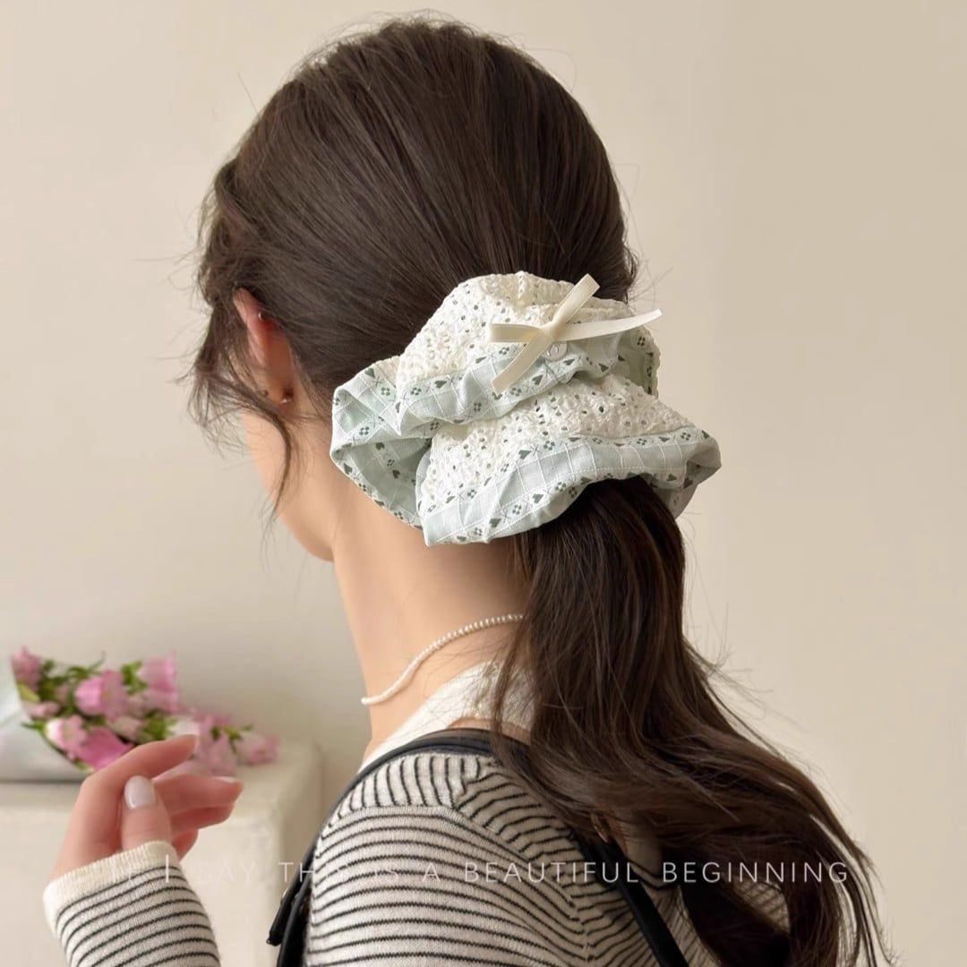  Scrunchie Caro Xanh Phối Ren 