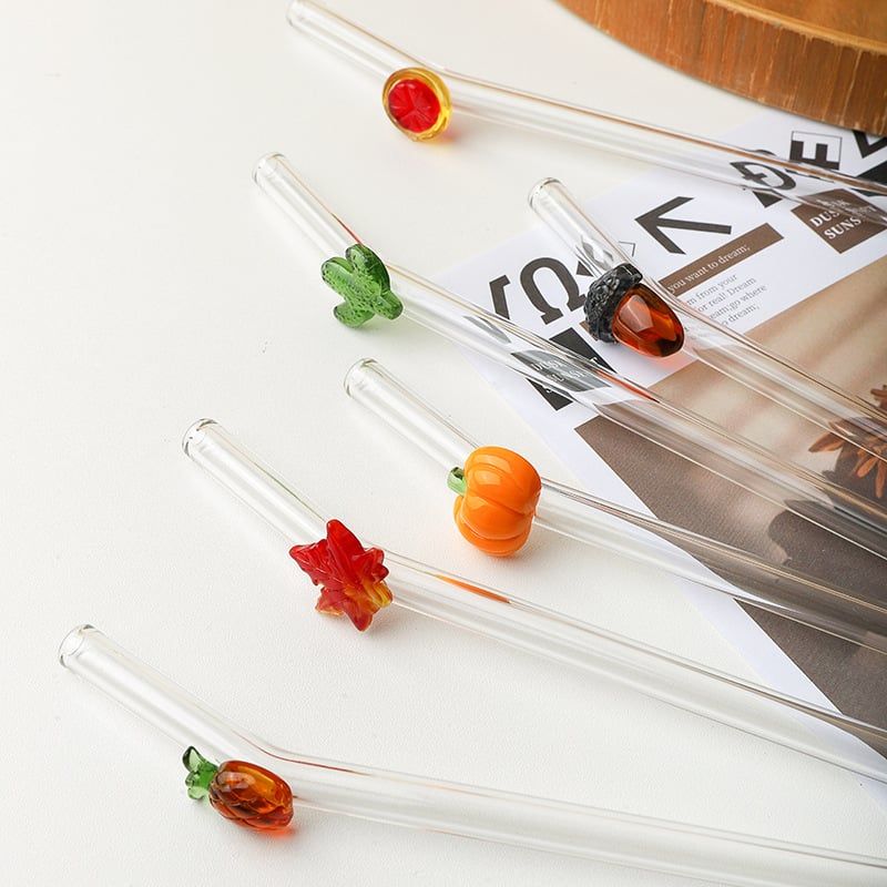  Ống Hút Thủy Tinh Charm Hoa Quả 