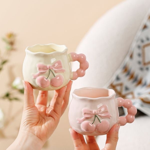  Cốc Sứ Cherry Nơ Hồng 