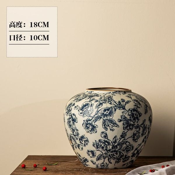  Bình Gốm Hoa Lam Trắng 