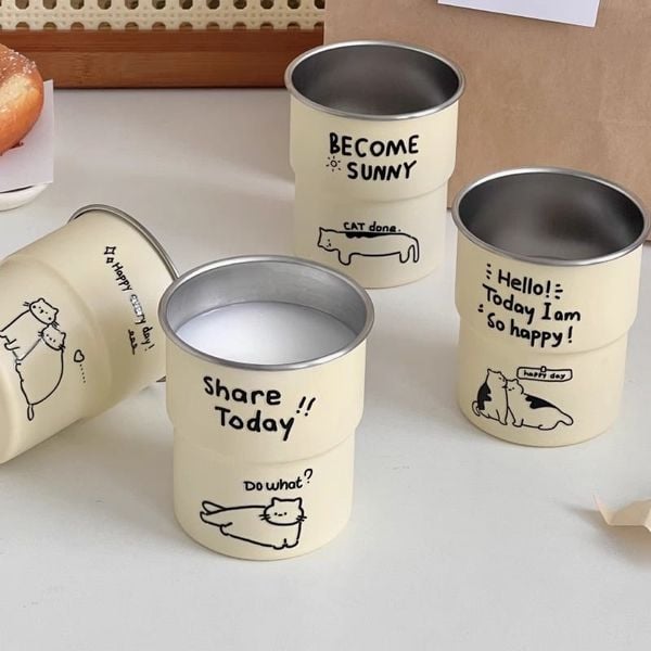  Cốc Du Lịch Hình Mèo Graffiti Dễ Thương 