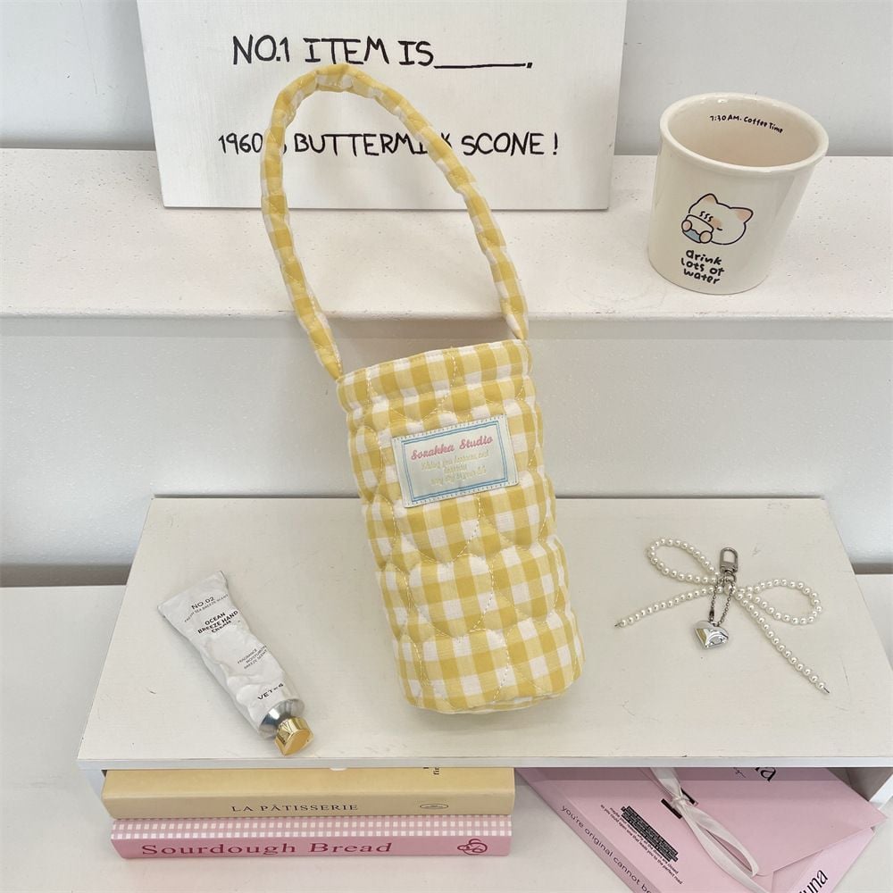  Túi Đựng Cốc - Túi Đựng Bình Nước Caro Pastel 