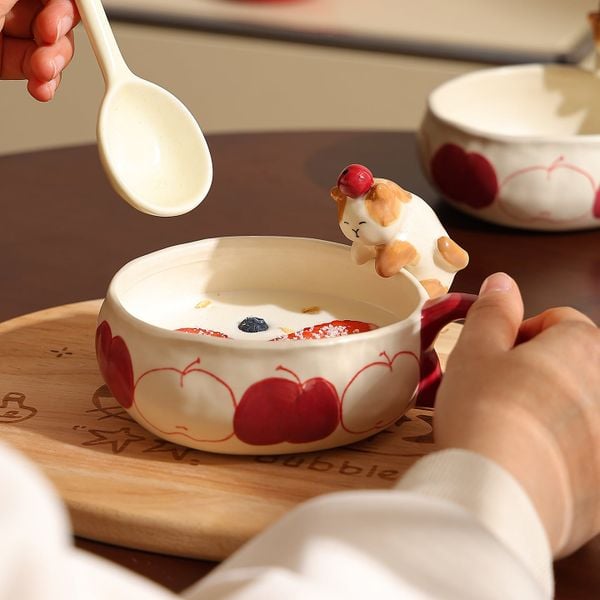  Bát Gốm Mèo Táo Đỏ 