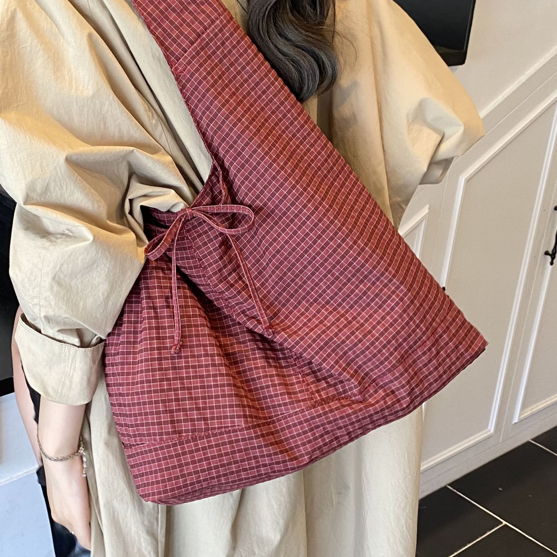  Túi Vải Kẻ Caro Buộc Nơ 