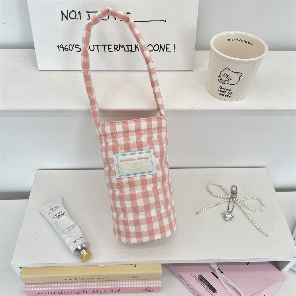  Túi Đựng Cốc - Túi Đựng Bình Nước Caro Pastel 