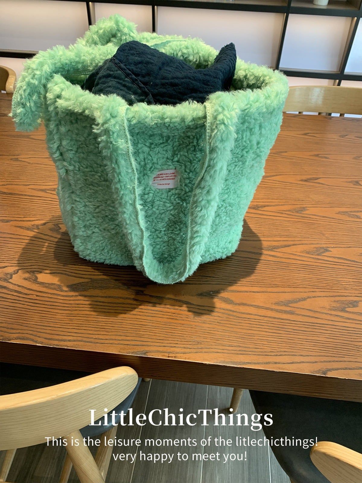  Túi Tote Lông Mềm Xanh Mint 