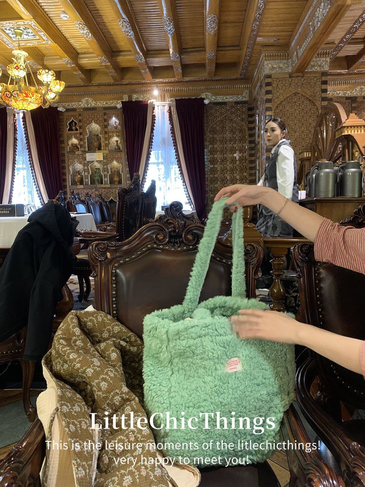  Túi Tote Lông Mềm Xanh Mint 