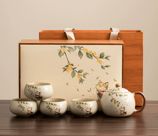  Bộ Ấm Mèo Mộc Lan (kèm hộp gỗ) 