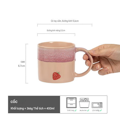  Cốc Gốm Mochi Dâu Tây 
