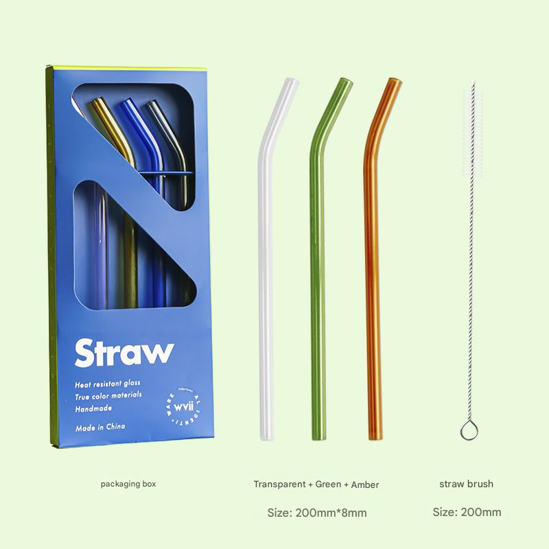  Set 3 Ống Hút Thủy Tinh Kèm Cọ Rửa 