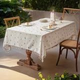  Khăn Trải Bàn Linen Thêu Hoa Viền Tua Rua 