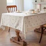  Khăn Trải Bàn Linen Thêu Hoa Viền Tua Rua 