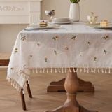  Khăn Trải Bàn Linen Thêu Hoa Viền Tua Rua 
