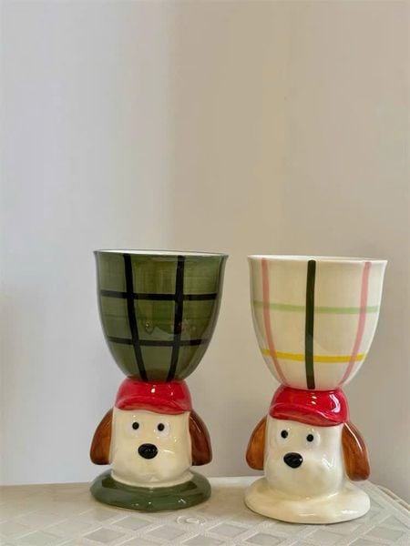  Ly Gốm Cún Mũ Đỏ 