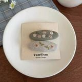  Set Kẹp Tóc Vải Thêu Hoa - Bầu Dục 