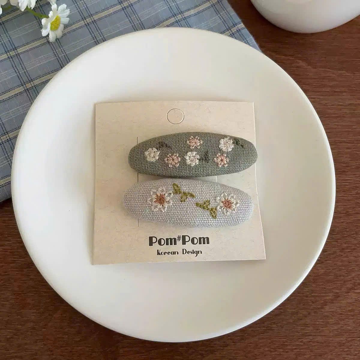  Set Kẹp Tóc Vải Thêu Hoa - Bầu Dục 