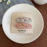  Set Kẹp Tóc Vải Thêu Hoa - Bầu Dục 
