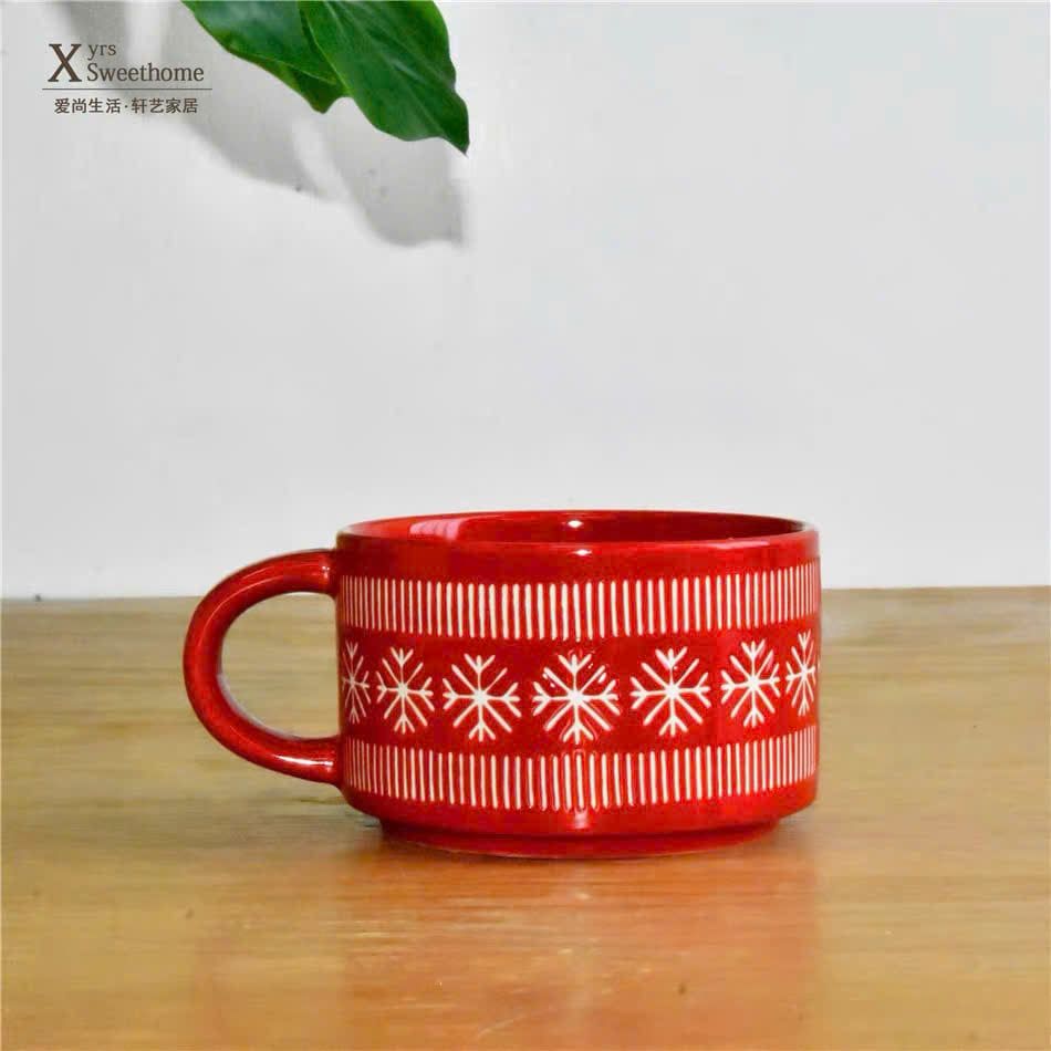  Cốc Gốm Giáng Sinh Đỏ Snowflake 