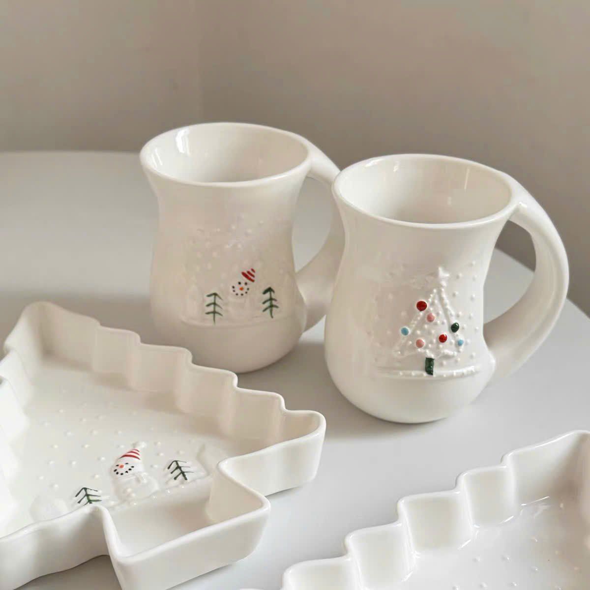  Cốc Gốm Trắng Bụng Bự - Người Tuyết, Cây Thông 