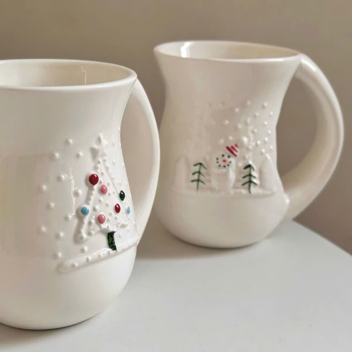  Cốc Gốm Trắng Bụng Bự - Người Tuyết, Cây Thông 