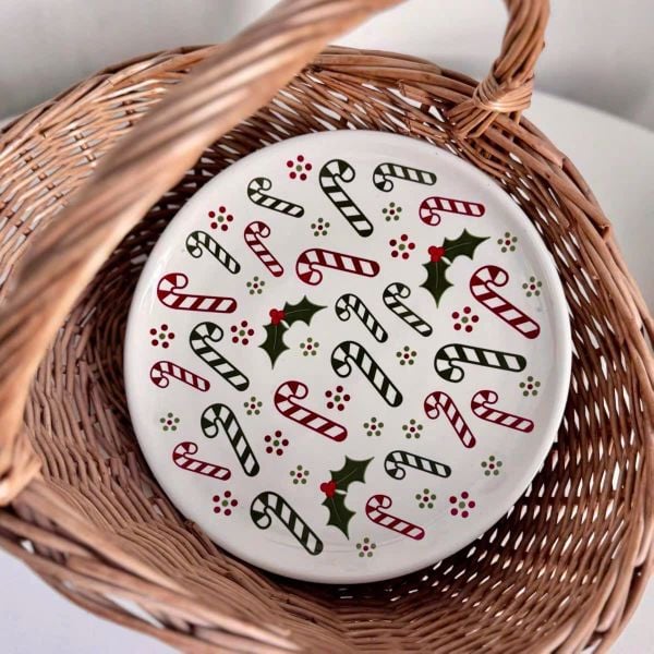  Đĩa Gốm Kẹo Gậy Giáng Sinh 