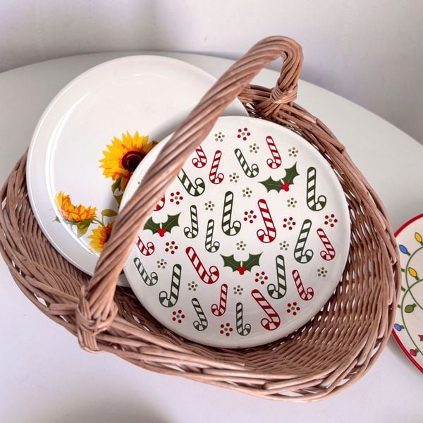  Đĩa Gốm Kẹo Gậy Giáng Sinh 