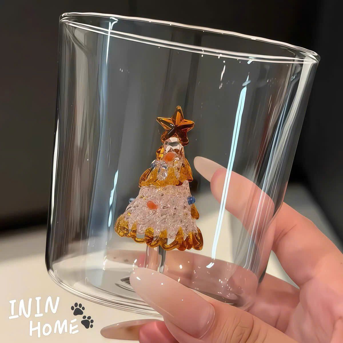  Cốc Thủy Tinh Cây Thông Hồng / Xanh Lá 