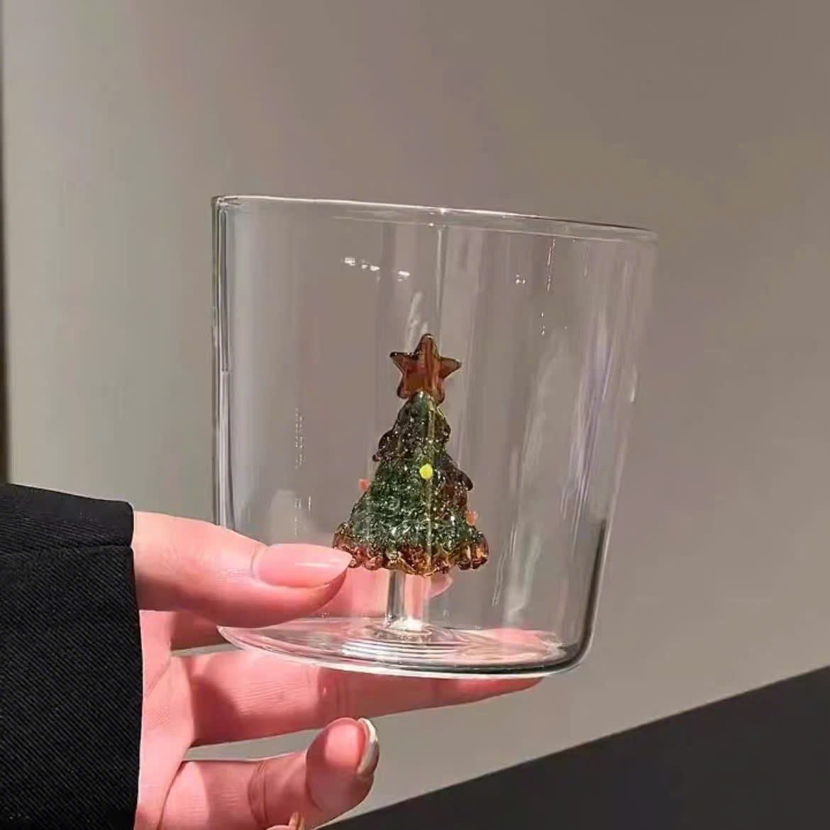  Cốc Thủy Tinh Cây Thông Hồng / Xanh Lá 