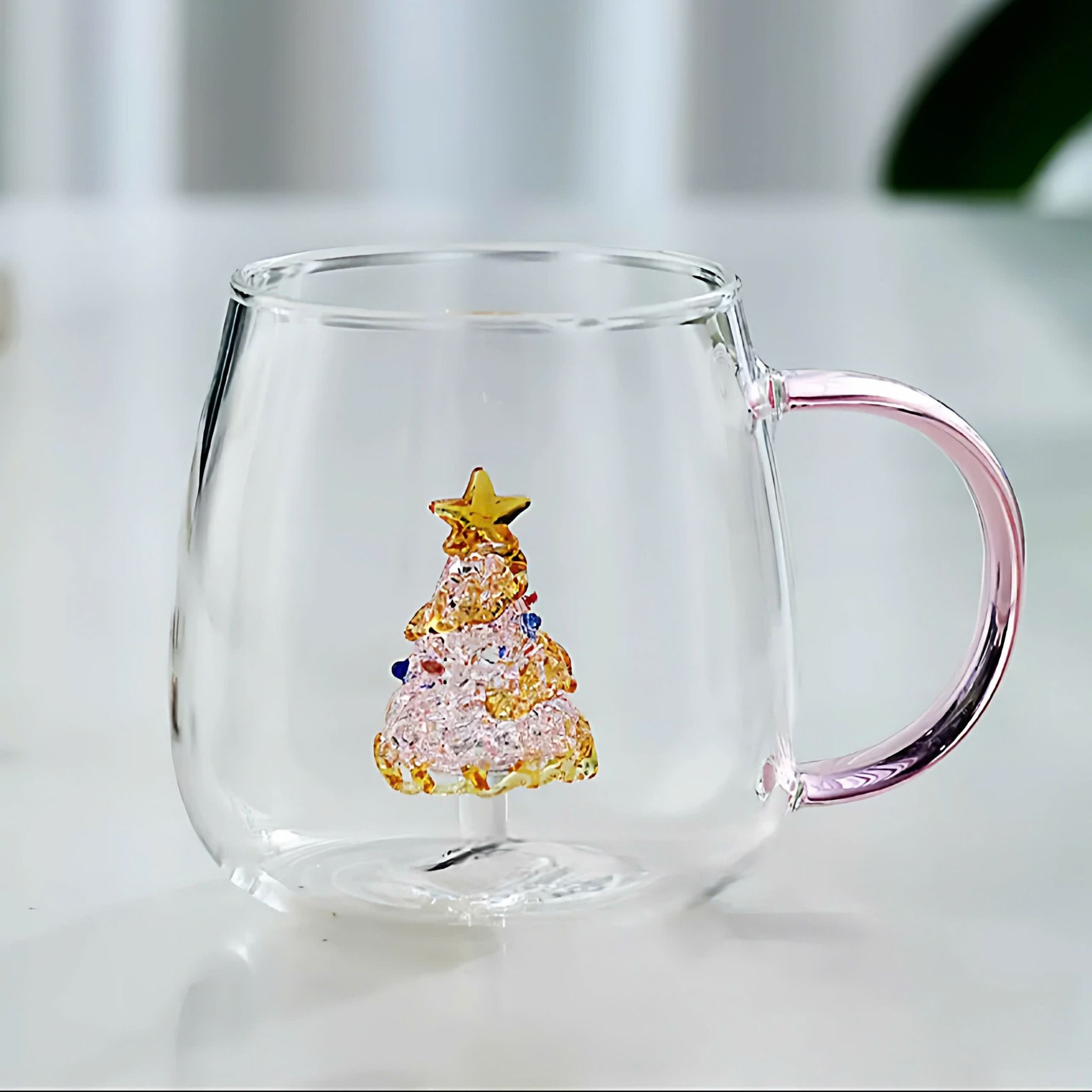  Cốc Thủy Tinh Cây Thông Hồng / Xanh Lá 