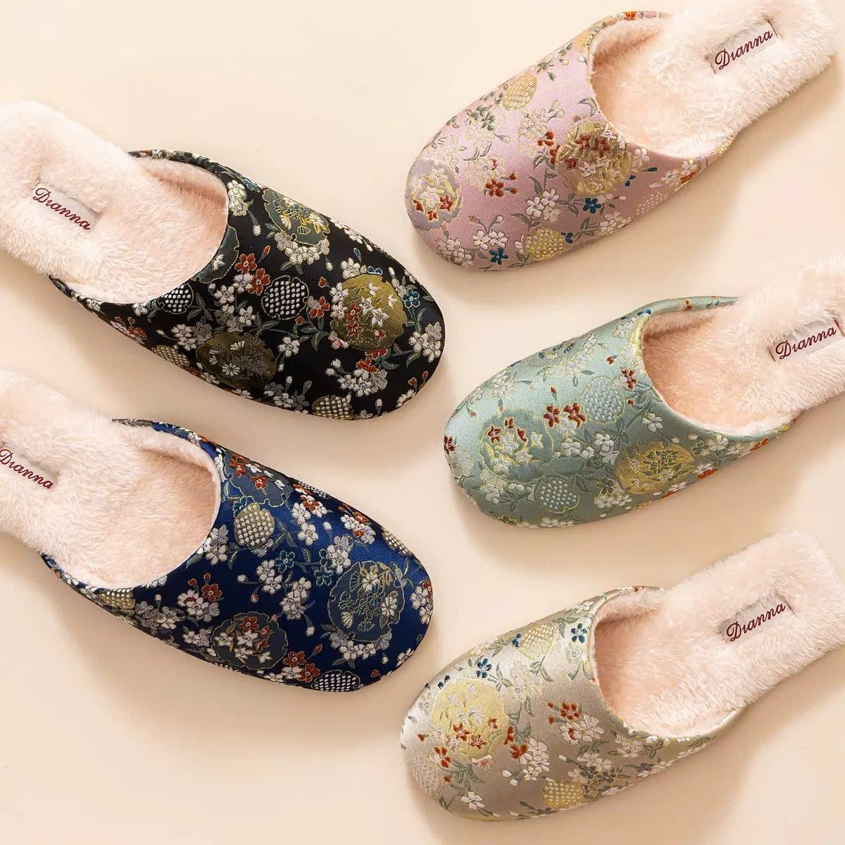  Dép Gấm Thêu Mây Hoa 