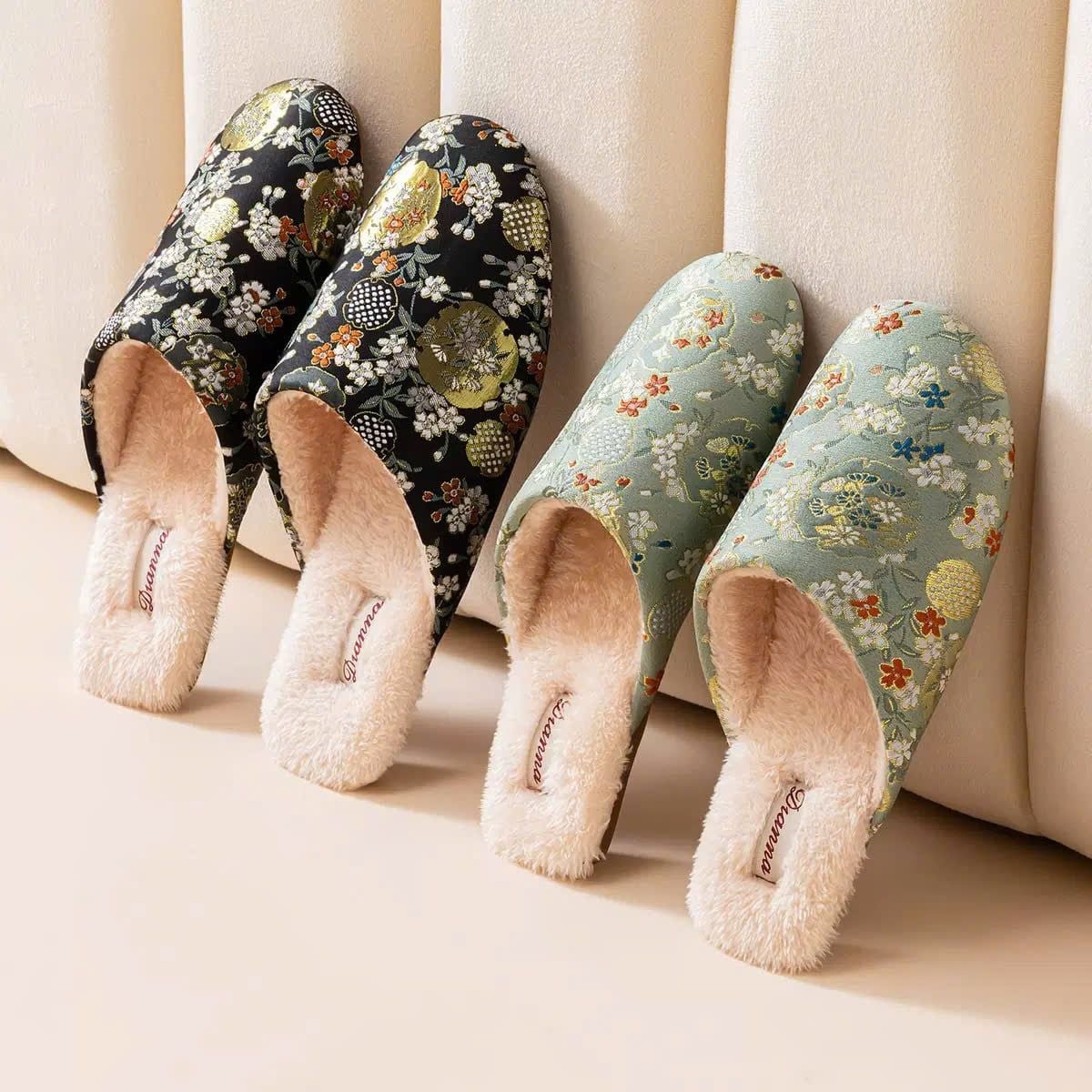  Dép Gấm Thêu Mây Hoa 