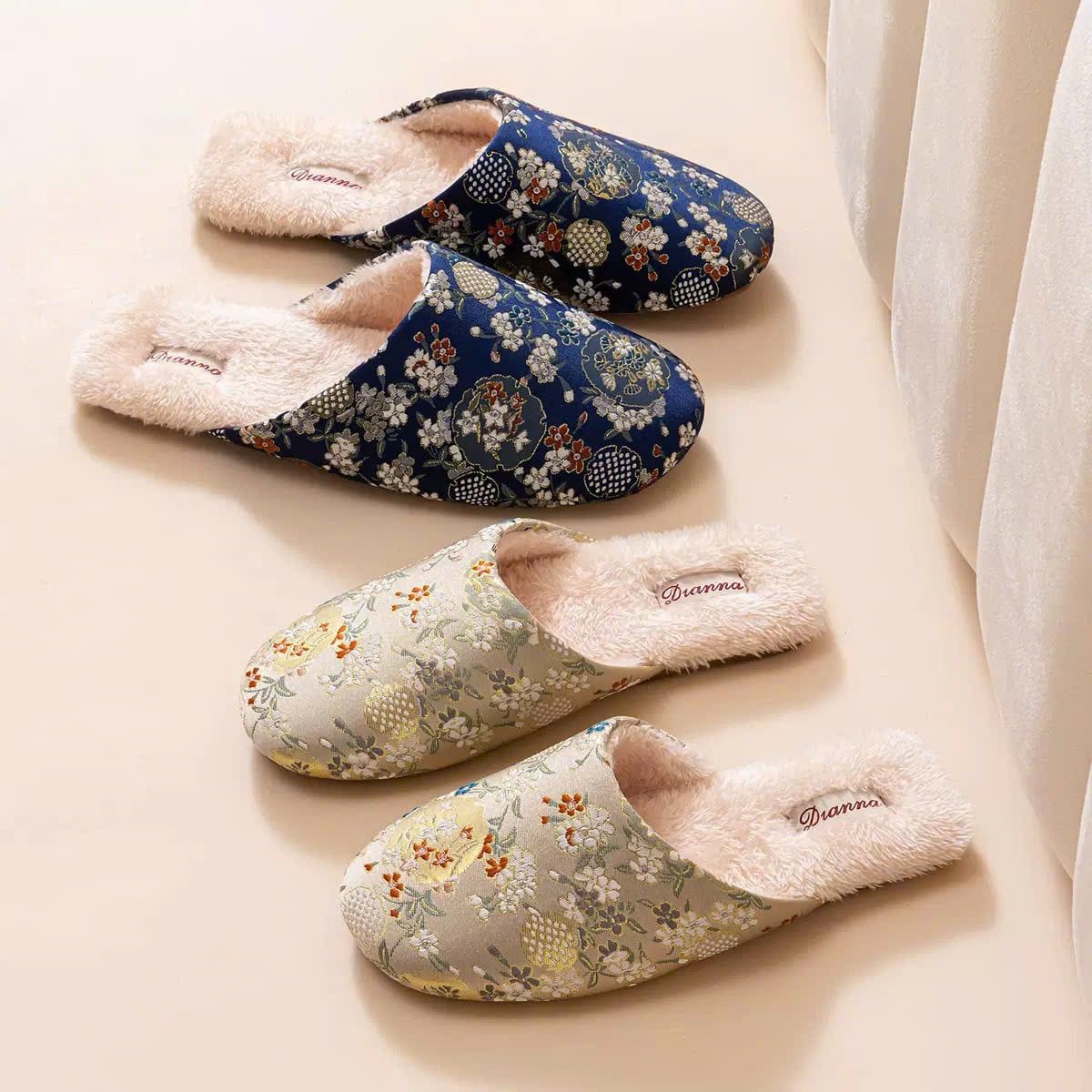  Dép Gấm Thêu Mây Hoa 