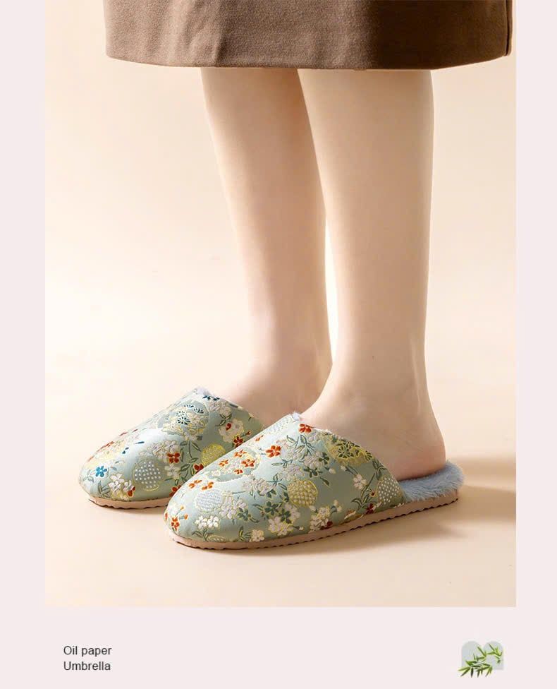  Dép Bông Gấm Hoa Giữ Ấm 