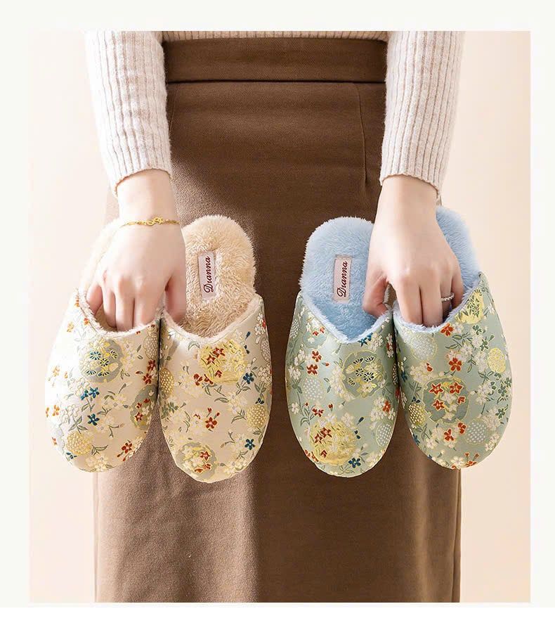  Dép Bông Gấm Hoa Giữ Ấm 