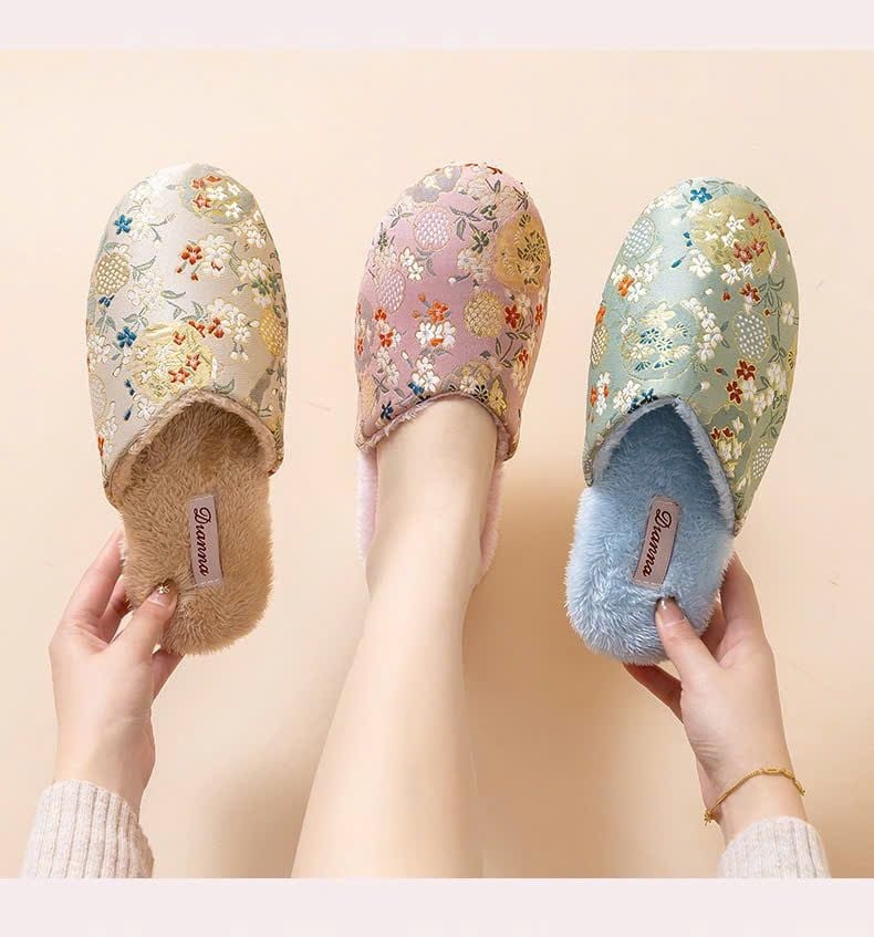  Dép Bông Gấm Hoa Giữ Ấm 