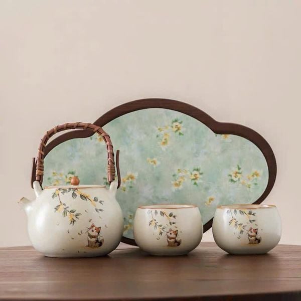  Bộ Ấm Mèo Mộc Lan (Kèm khay Tường Vân) 