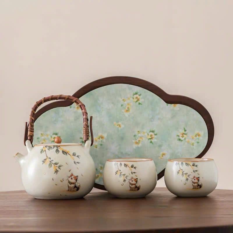  Bộ Ấm Mèo Mộc Lan (Kèm khay Tường Vân) 