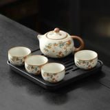  Bộ Ấm Trà Mèo Bên Cây Hồng (Kèm Khay) 